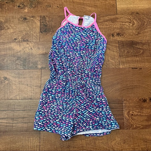Vineyard vines girls one 1 piece romper Sz large 10/12 pockets pink blue - Picture 1 of 6